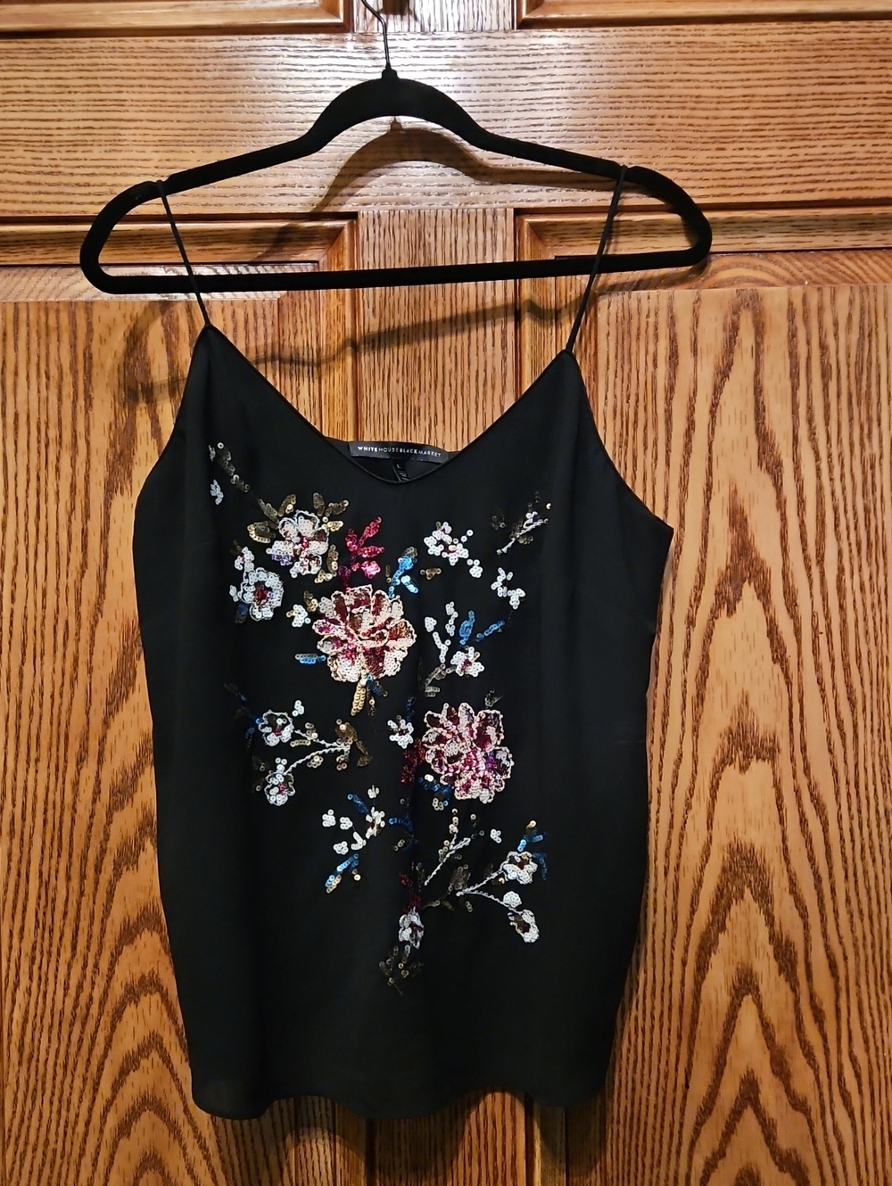Embroidered Black Floral Cami Top